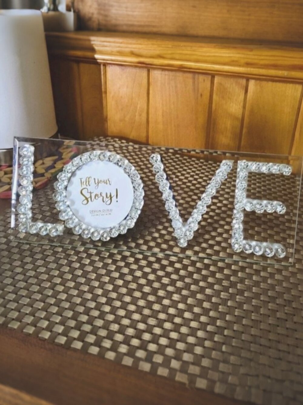 Design Guild LOVE Clear Glass Picture Frame Faux Crystal Accents 3x3 In.